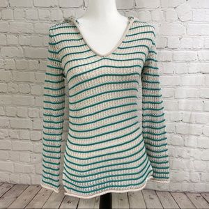 Roxy open knit teal stripe hooded sweater